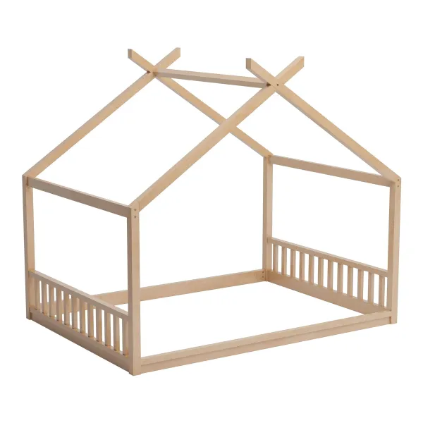 Montessori Style House Bed For Kids, Floor Bed Frame With Headboard And Footboard