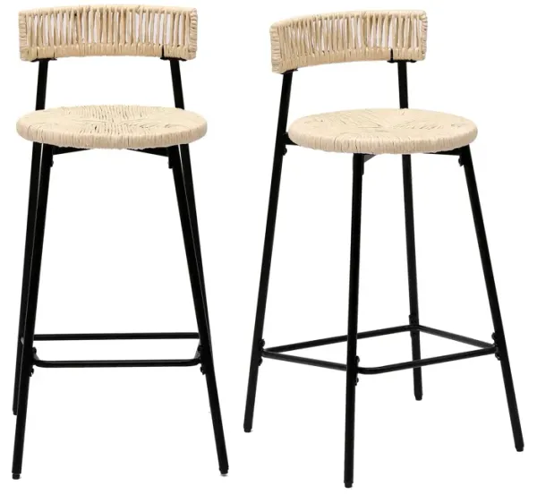 Boho Style Handwoven Paper Rope Counter Stools (Set of 2)