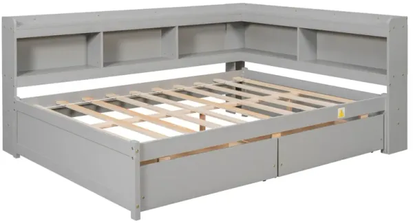 Full Bed With L-Shaped Bookcases, Drawers