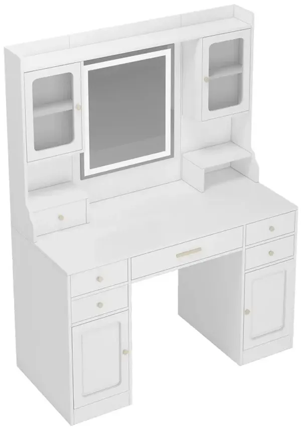 Elegant Vanity Table Set With Mirror, 6 Drawers & Shelves, Construction, Spacious Design - White