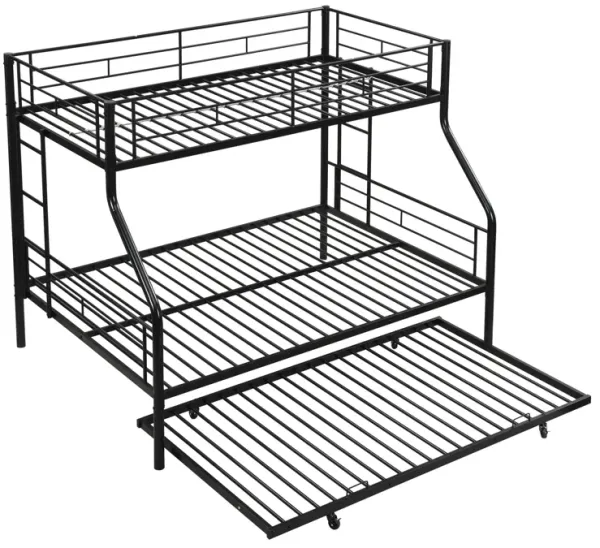 Twin Over Full Modern Metal Bunk Bed With Trundle - Black