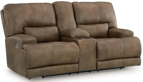 Beckley Place - Earth - Power Reclining Loveseat With Console / Adjustable Headrest