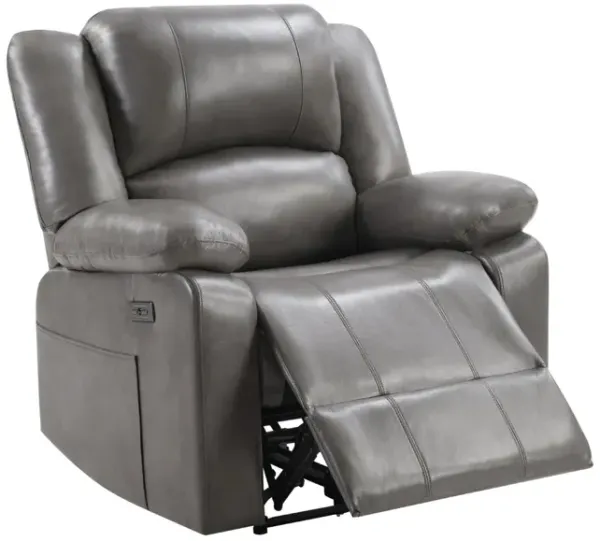 Power Recliner with Overstuffed Back & USB Port - Gray
