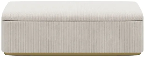 Chic Corduroy Upholstered Storage Ottoman With Vertical Stripe Design - Light Gray