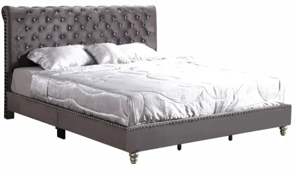 Elegant Tufted Upholstered Bed - Gray