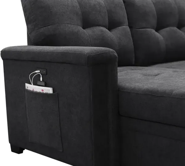 Kinsley - Sleeper Sectional Sofa Chaise With USB Charger And Tablet Pocket - Dark Gray