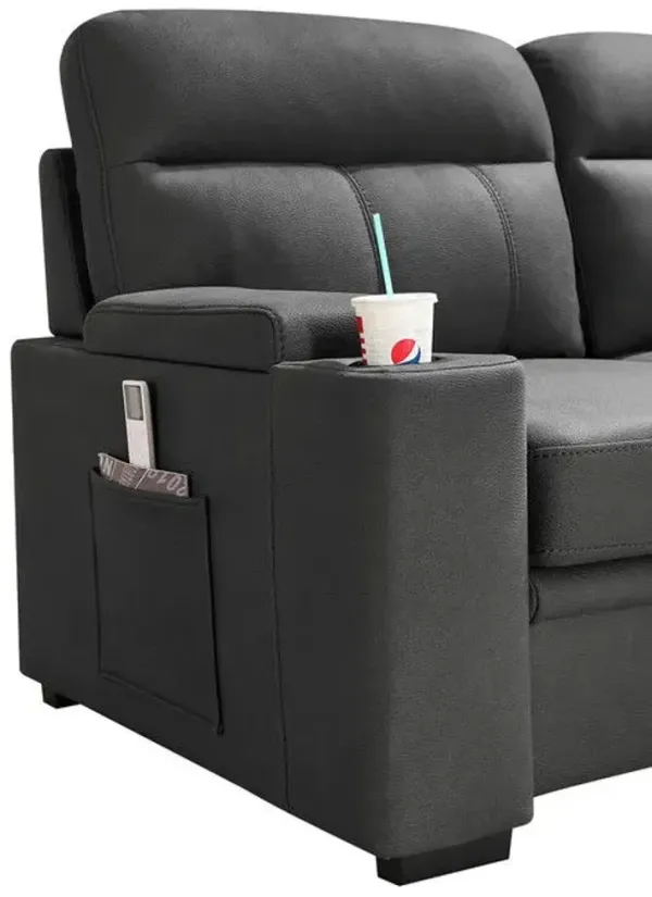 Kaden - Sleeper Sectional Sofa Chaise With Storage Arms And Cupholder - Gray