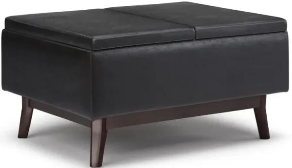 Owen - Tray Top Small Coffee Table Storage Ottoman - Distressed Black
