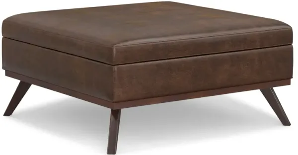 Owen - Extra Large Square Coffee Table Storage Ottoman - Distressed Chestnut Brown
