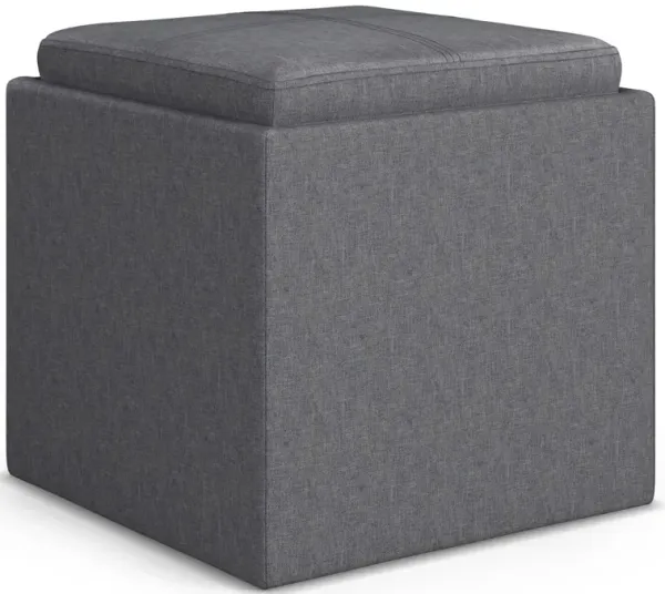 Rockwood - Cube Storage Ottoman With Tray - Slate Gray