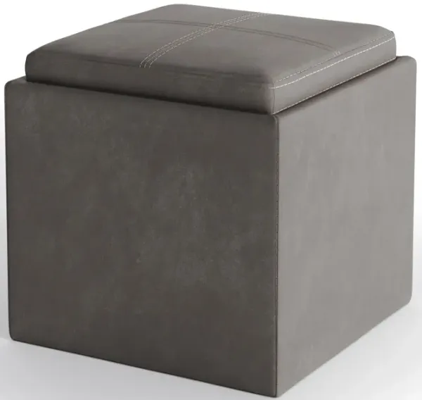 Rockwood - Cube Storage Ottoman With Tray - Distressed Slate Gray