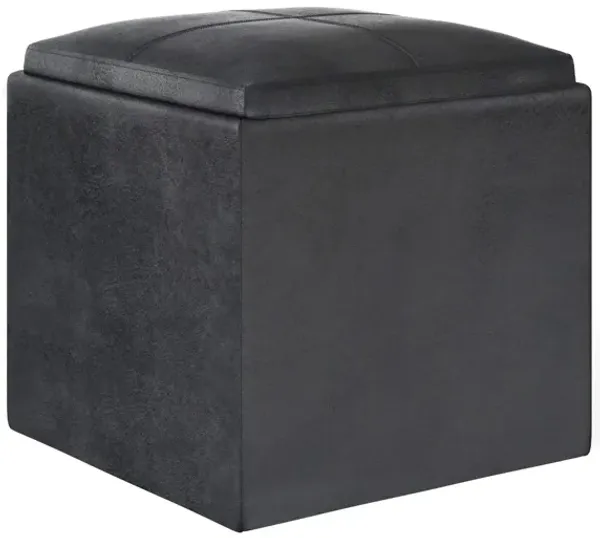 Rockwood - Cube Storage Ottoman With Tray - Distressed Black