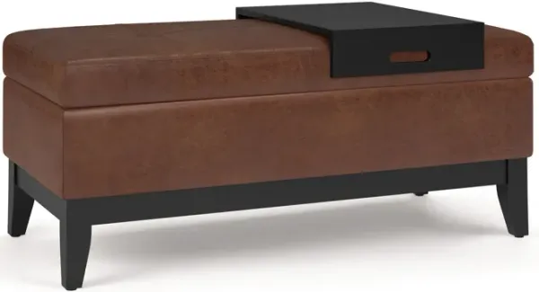 Oregon - Storage Ottoman Bench With Tray - Distressed Saddle Brown
