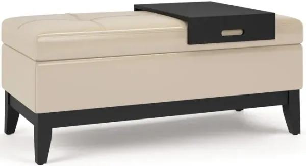 Oregon - Storage Ottoman Bench With Tray - Satin Cream