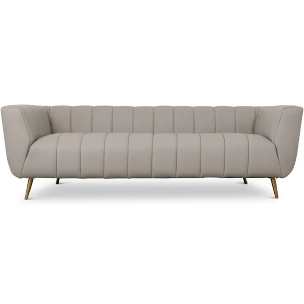 Lamattina - Genuine Italian Leather Channel Tufted Sofa - Beige / Light Gray