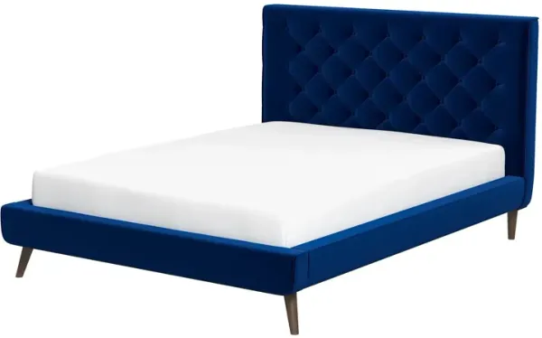 Dillon - Velvet Platform Bed Queen Size - Blue