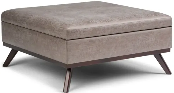 Owen - Square Coffee Table Storage Ottoman - Distressed Gray Taupe