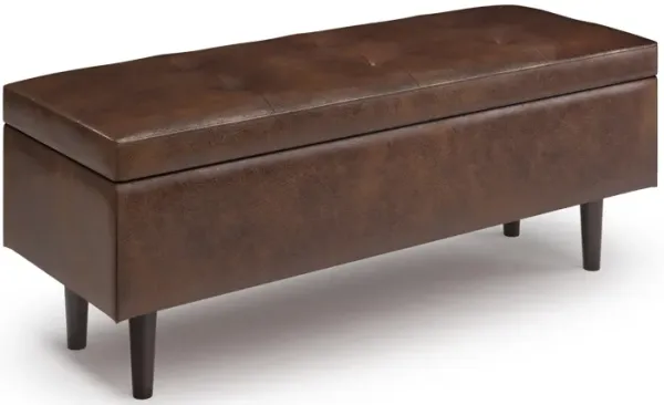 Shay - Mid Century Rectangular Storage Ottoman - Distressed Chestnut Brown