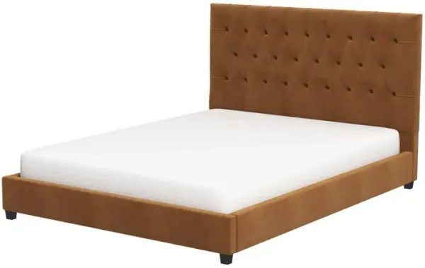 Donald - Mid-Century Modern Velvet Platform Bed King - Cognac