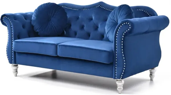 Chic Transitional Upholstered Loveseat - Navy Blue