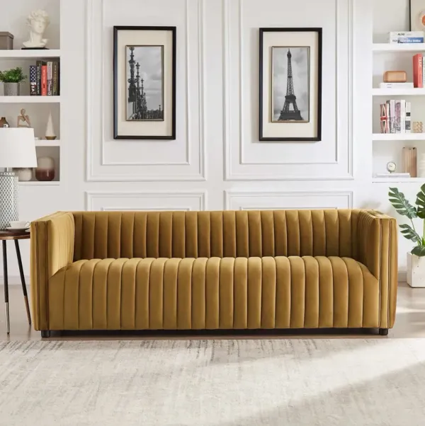 Dominic - Channel Tufted Velvet Sofa - Dark Yellow