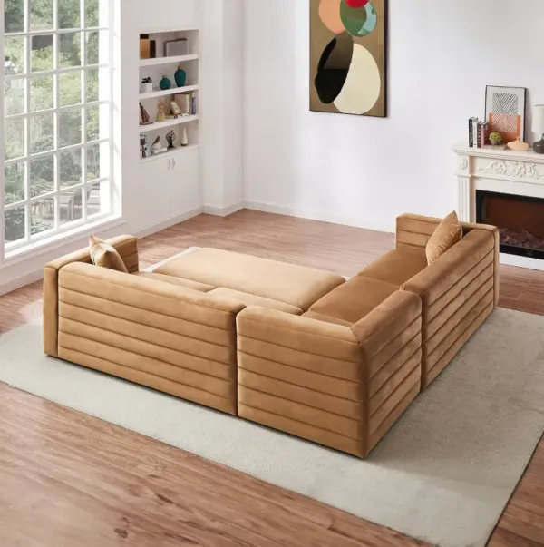 Solo - Corner Sectional Sofa With Ottoman - Cognac