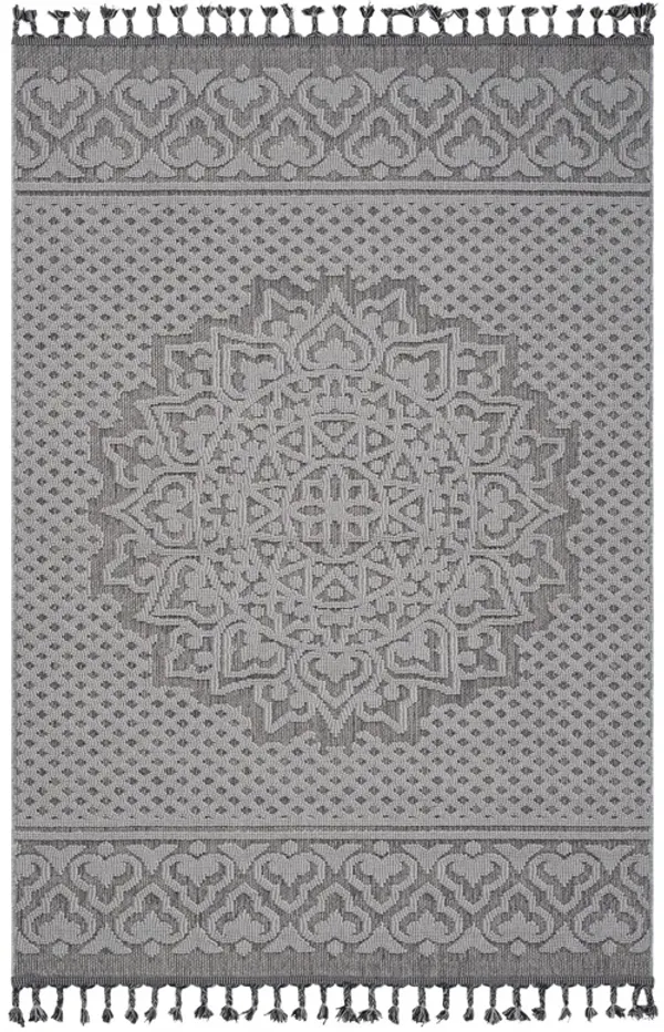 Guros - 6' X 9' Medallion Indoor / Outdoor Area Rug - Gray / White