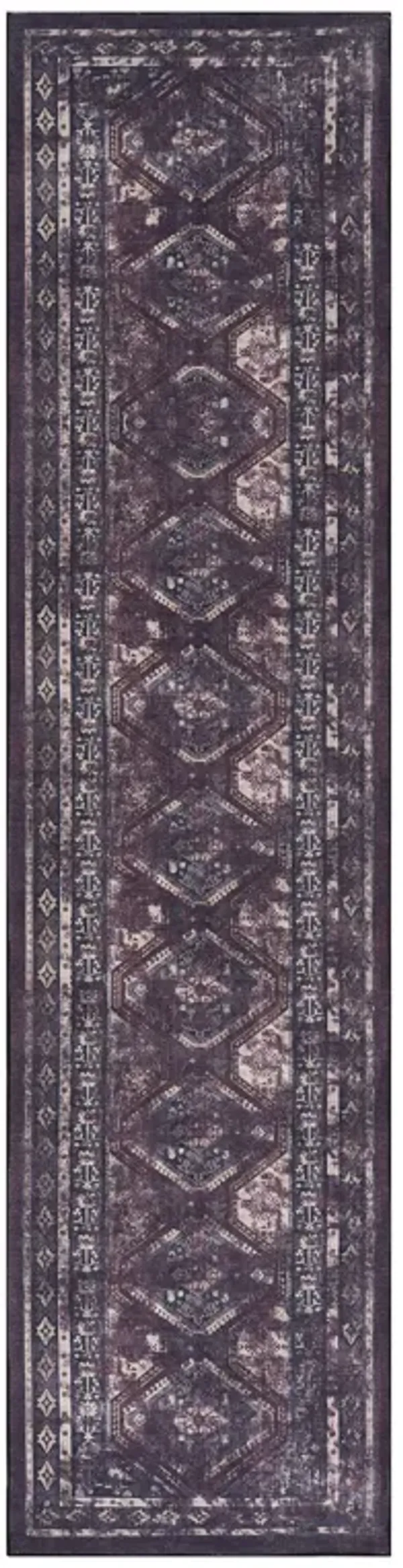 Maval - 2'6'' X 10' Washable Runner Rug - Black / Burgundy