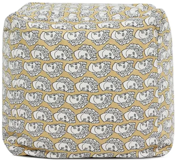 Pouf Luxury Oversized Bean Bag Cube Ottoman - Apollo Bust Gold / Cream Embroidery