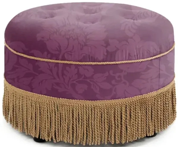 Yolanda - Round Upholstered Accent Ottoman - Purple Floral / Gold