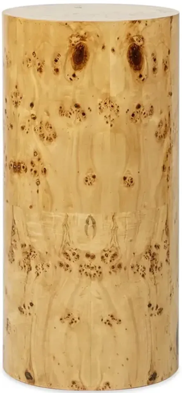 Nebula - Burl Accent Pillar Side Table - Warm Natural Brown Burl