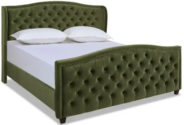 Marcella - King Upholstered Shelter Headboard Bed Set - Olive Green