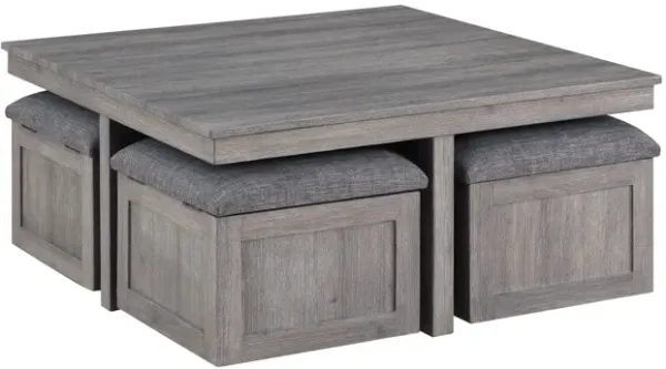 Moseberg - Coffee Table With Storage Stools - Light Gray
