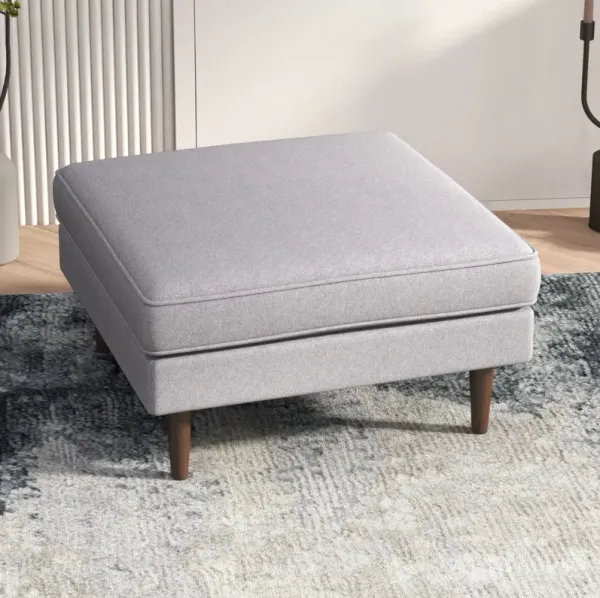 Amber - Square Upholstered Ottoman Linen - Light Gray
