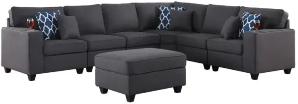 Cooper - 7 Piece Reversible L-Shape Sectional Sofa & Comfort Ottoman And Cupholder - Dark Gray