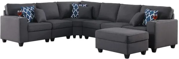 Cooper - 7 Piece Reversible L-Shape Sectional Sofa & Comfort Ottoman, And Cupholder - Dark Gray