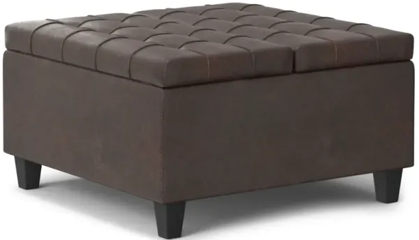 Harrison - Small Square Coffee Table Storage Ottoman - Distressed Brown