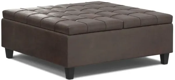 Harrison - Large Square Coffee Table Storage Ottoman - Distressed Brown