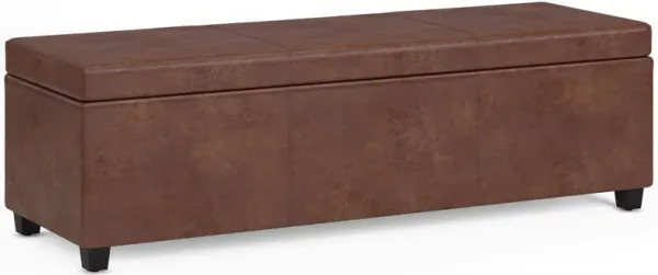 Avalon - Extra Large Storage Ottoman Bench - Distressed Saddle Brown
