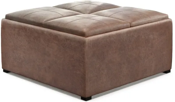 Avalon - Square Coffee Table Storage Ottoman - Distressed Umber Brown