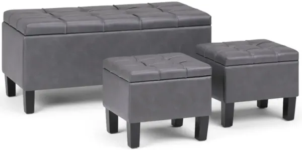 Dover - 3 Piece Storage Ottoman - Stone Gray
