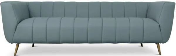 Lamattina - Genuine Italian Leather Channel Tufted Sofa - Dusty Blue / Pewter