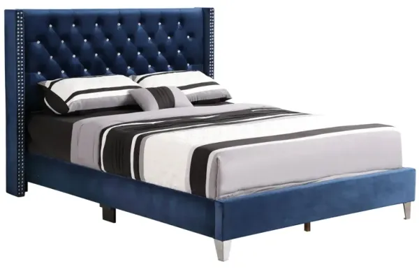 Queen Upholstered Bed - Navy Blue