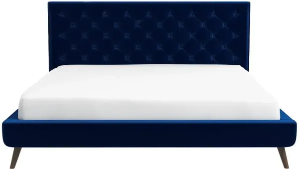 Dillon - Velvet Platform Bed King Size - Blue