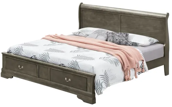 Louis Phillipe - Queen Elegant Storage Bed - Gray