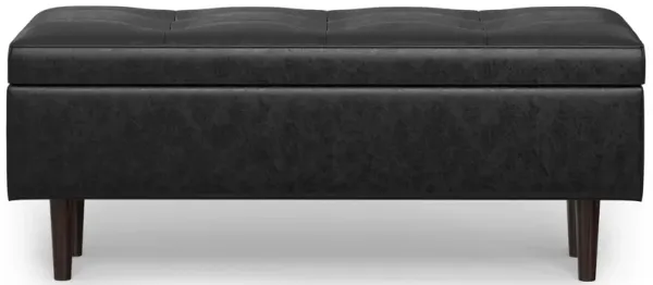 Shay - Mid Century Rectangular Storage Ottoman - Distressed Black