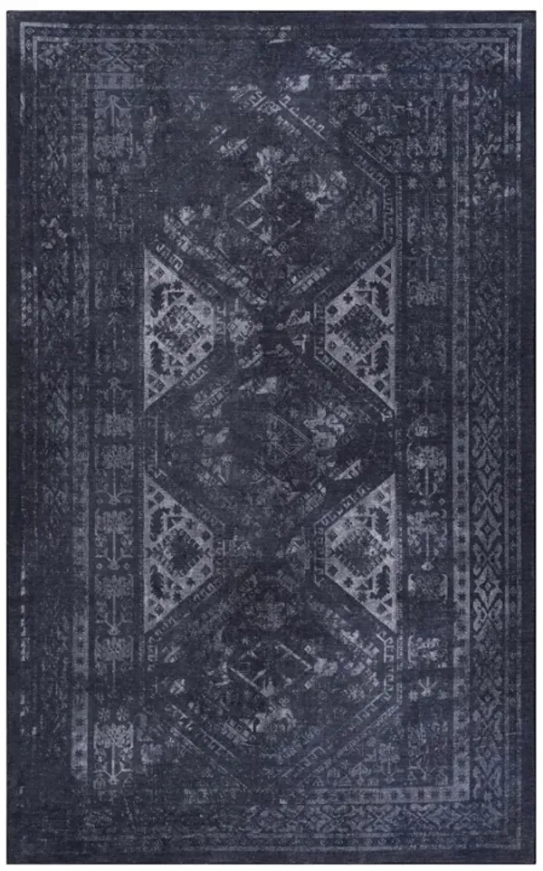 Maval - 5' X 8' Washable Area Rug - Black / Gray
