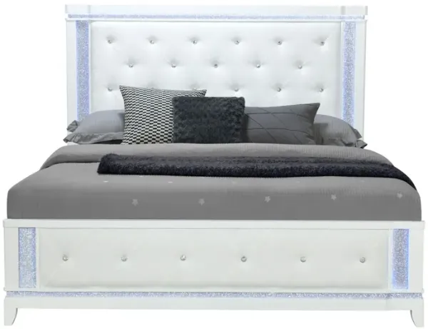 Adalid - King Bed With LED Lights And Tufted Design - White