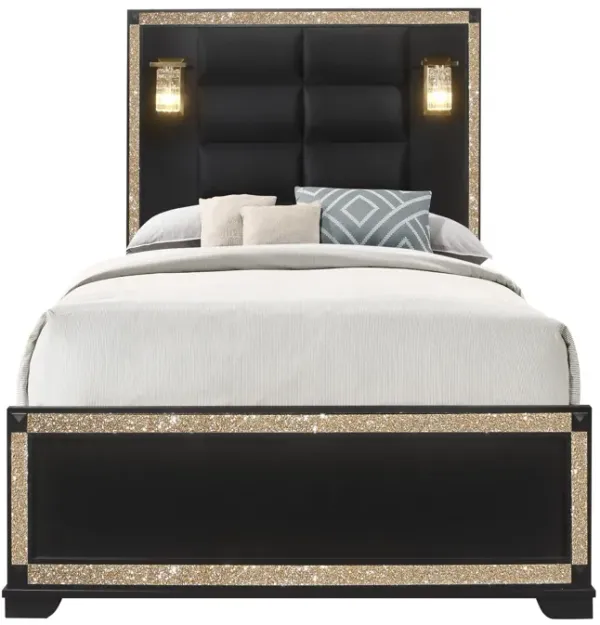 Lively - Queen Bed With Lamps And Padded Headboard - Black