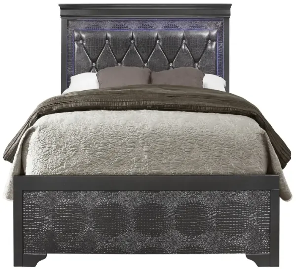 Shaker - Queen Bed With LED Lighting And Crystal Inspired Tufted Headboard - Metallic Gray